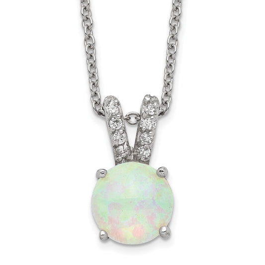 Cheryl M Sterling Silver Rhodium-plated Cabochon Lab Created Opal and Brilliant-cut CZ Split Bail 18 Inch Necklace QCM376-18