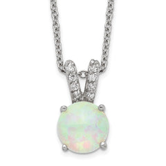 Cheryl M Sterling Silver Rhodium-plated Cabochon Lab Created Opal and Brilliant-cut CZ Split Bail 18 Inch Necklace QCM376-18