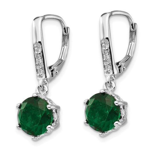 QCM382 Cheryl M Sterling Silver Rhodium-plated Brilliant-cut Green Glass and Brilliant-cut White CZ Leverback Dangle Earrings