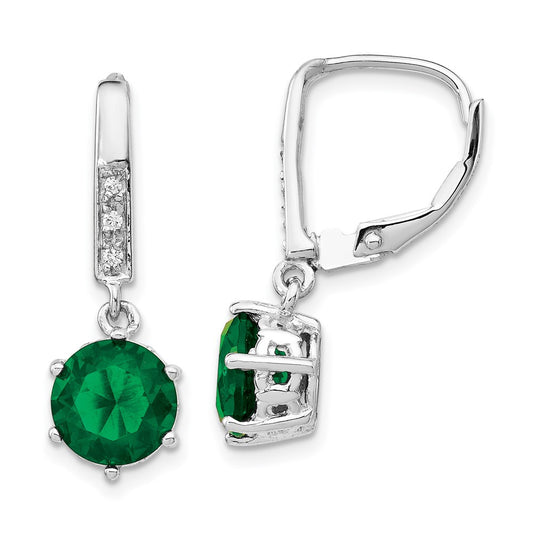 QCM382 Cheryl M Sterling Silver Rhodium-plated Brilliant-cut Green Glass and Brilliant-cut White CZ Leverback Dangle Earrings
