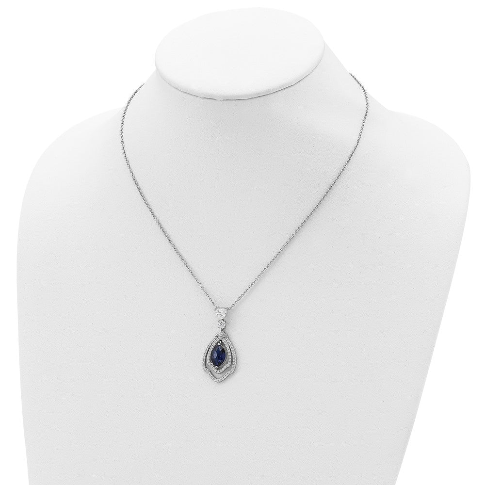 Cheryl M Sterling Silver Rhodium-plated Fancy Brilliant-cut Lab Created Dark Blue Spinel and Brilliant-cut White CZ 18 Inch Necklace QCM501-18