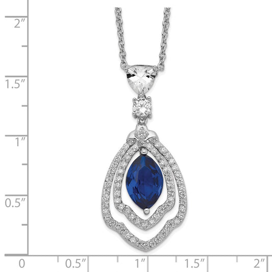 Cheryl M Sterling Silver Rhodium-plated Fancy Brilliant-cut Lab Created Dark Blue Spinel and Brilliant-cut White CZ 18 Inch Necklace QCM501-18