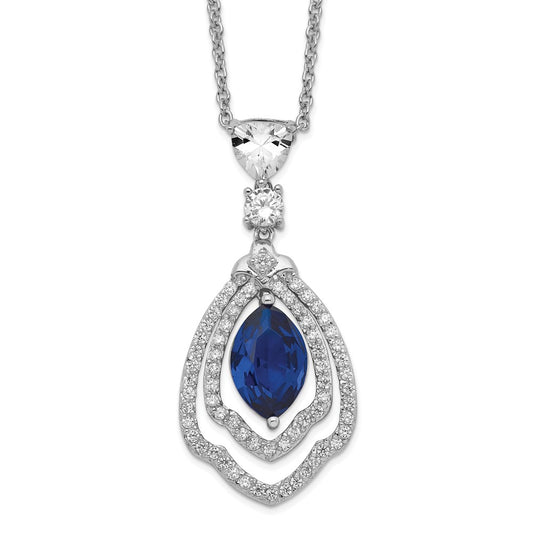 Cheryl M Sterling Silver Rhodium-plated Fancy Brilliant-cut Lab Created Dark Blue Spinel and Brilliant-cut White CZ 18 Inch Necklace QCM501-18