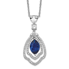 Cheryl M Sterling Silver Rhodium-plated Fancy Brilliant-cut Lab Created Dark Blue Spinel and Brilliant-cut White CZ 18 Inch Necklace QCM501-18