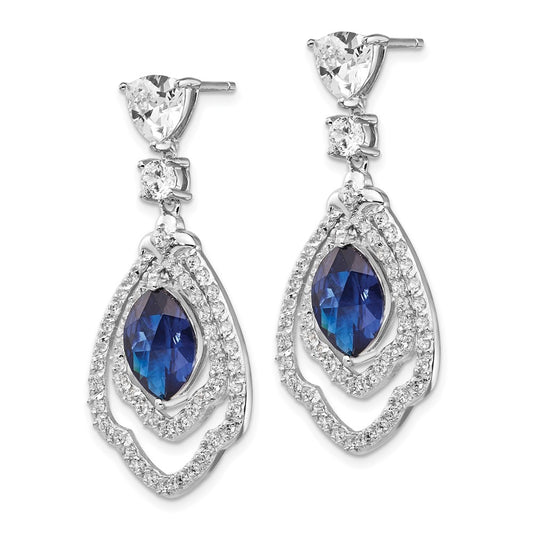 QCM502 Cheryl M Sterling Silver Rhodium-plated Fancy Brilliant-cut Lab Created Dark Blue Spinel and Brilliant-cut White CZ Post Dangle Earrings