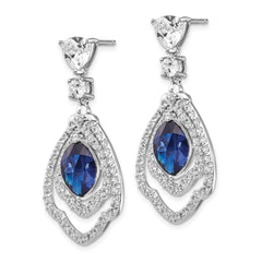 QCM502 Cheryl M Sterling Silver Rhodium-plated Fancy Brilliant-cut Lab Created Dark Blue Spinel and Brilliant-cut White CZ Post Dangle Earrings