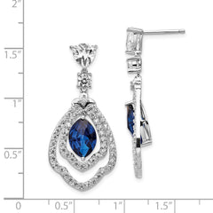 QCM502 Cheryl M Sterling Silver Rhodium-plated Fancy Brilliant-cut Lab Created Dark Blue Spinel and Brilliant-cut White CZ Post Dangle Earrings
