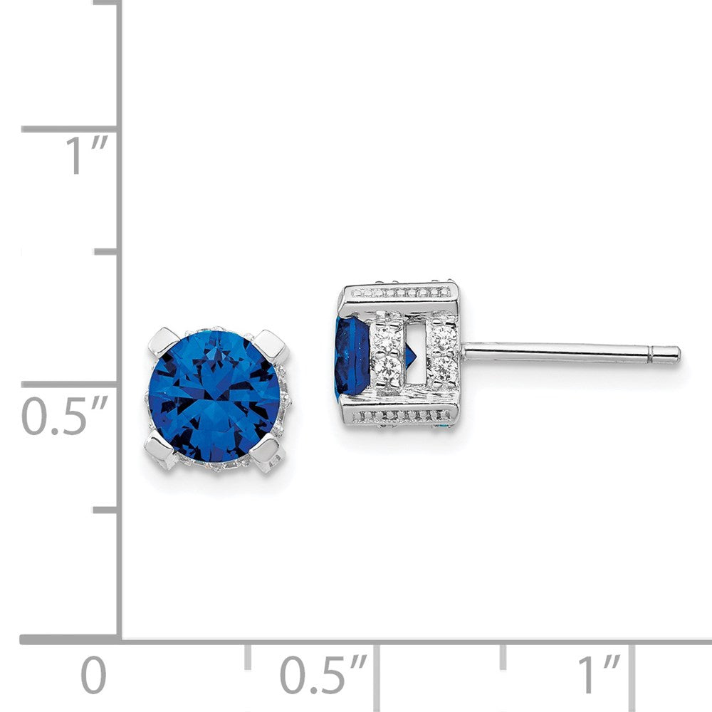 QCM508 Cheryl M Sterling Silver Rhodium-plated Brilliant-cut Lab Created Dark Blue Spinel and Brilliant-cut White CZ Stud Post Earrings