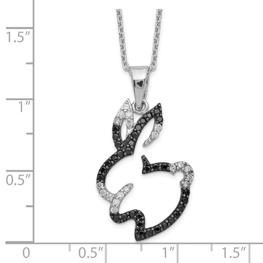 Cheryl M Sterling Silver Rhodium-plated with Black Rhodium Accent Brilliant-cut Black and White CZ Bunny Rabbit 18 Inch Necklace QCM601-18