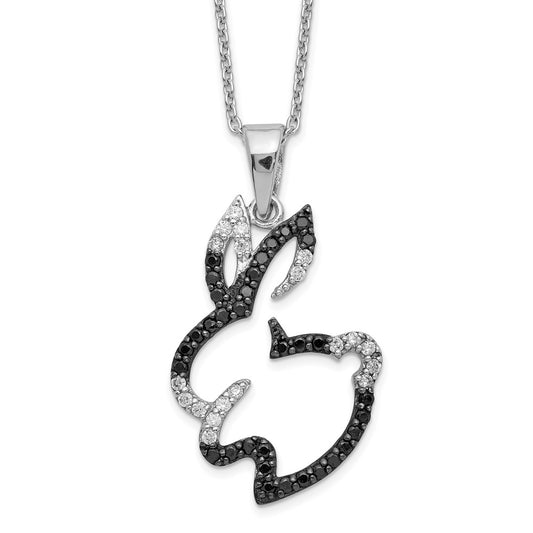 Cheryl M Sterling Silver Rhodium-plated with Black Rhodium Accent Brilliant-cut Black and White CZ Bunny Rabbit 18 Inch Necklace QCM601-18