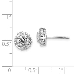 QCM652 Cheryl M Sterling Silver Rhodium-plated Round Brilliant-cut CZ Halo Post Earrings