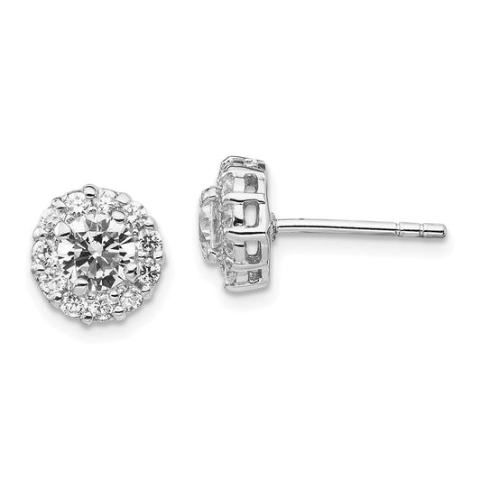QCM652 Cheryl M Sterling Silver Rhodium-plated Round Brilliant-cut CZ Halo Post Earrings