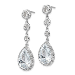 QCM653 Cheryl M Sterling Silver Rhodium-plated Brilliant-cut CZ Bezel & Teardrop Halo Post Dangle Earrings