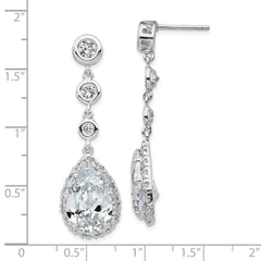 QCM653 Cheryl M Sterling Silver Rhodium-plated Brilliant-cut CZ Bezel & Teardrop Halo Post Dangle Earrings