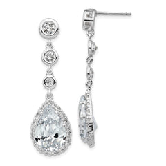 QCM653 Cheryl M Sterling Silver Rhodium-plated Brilliant-cut CZ Bezel & Teardrop Halo Post Dangle Earrings