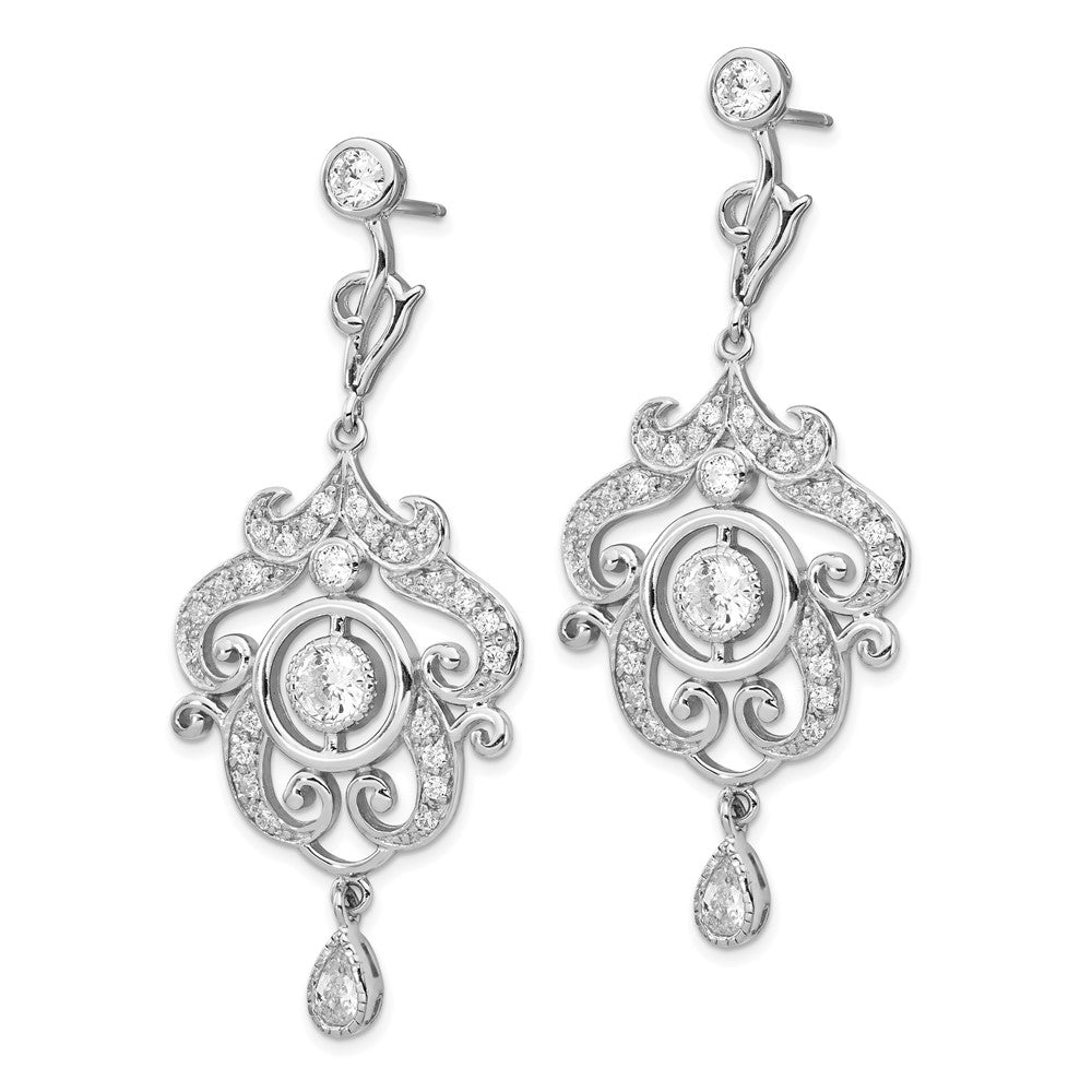 QCM660 Cheryl M Sterling Silver Rhodium-plated Brilliant-cut Bezel CZ Fancy Chandelier Post Dangle Earrings