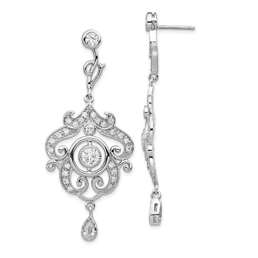 QCM660 Cheryl M Sterling Silver Rhodium-plated Brilliant-cut Bezel CZ Fancy Chandelier Post Dangle Earrings