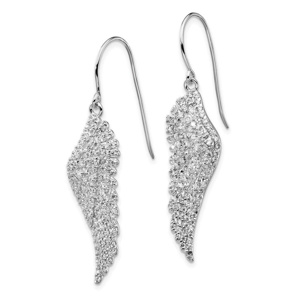 QCM700 Cheryl M Sterling Silver Rhodium-plated Brilliant-cut CZ Angel Wing Shepherd Hook Dangle Earrings