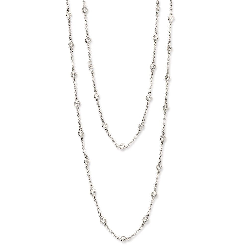 Cheryl M Sterling Silver Rhodium-plated Brilliant-cut Round CZ 42 Station 36 Inch Necklace QCM701-36