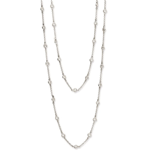 Cheryl M Sterling Silver Rhodium-plated Brilliant-cut Round CZ 42 Station 36 Inch Necklace QCM701-36