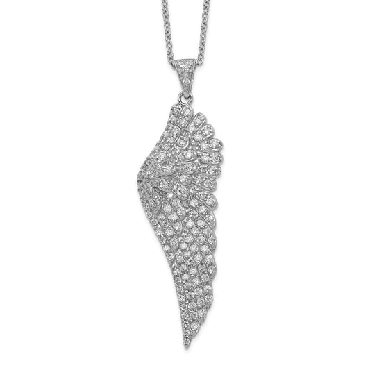 Cheryl M Sterling Silver Rhodium-plated Brilliant-cut CZ Angel Wing 18 Inch Necklace QCM703-18
