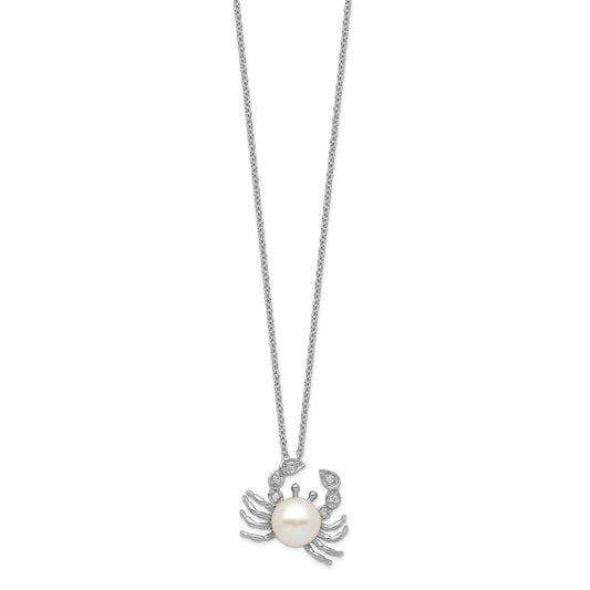 Cheryl M Sterling Silver Rhodium-plated Freshwater Cultured Pearl and Brilliant-cut CZ Crab 18 Inch Necklace QCM716-18