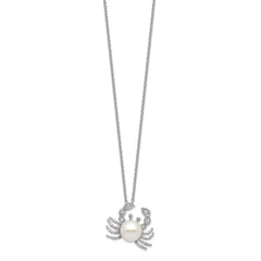Cheryl M Sterling Silver Rhodium-plated Freshwater Cultured Pearl and Brilliant-cut CZ Crab 18 Inch Necklace QCM716-18