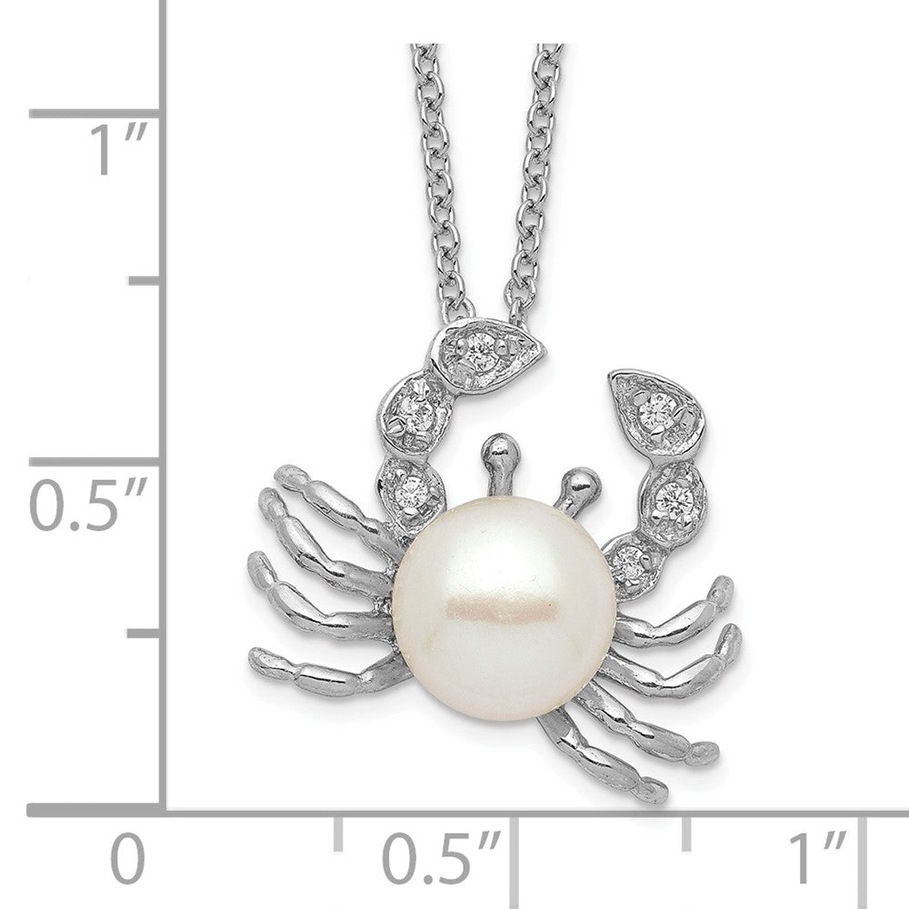 Cheryl M Sterling Silver Rhodium-plated Freshwater Cultured Pearl and Brilliant-cut CZ Crab 18 Inch Necklace QCM716-18