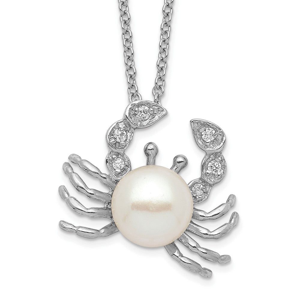 Cheryl M Sterling Silver Rhodium-plated Freshwater Cultured Pearl and Brilliant-cut CZ Crab 18 Inch Necklace QCM716-18