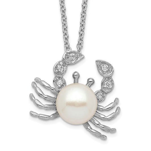 Cheryl M Sterling Silver Rhodium-plated Freshwater Cultured Pearl and Brilliant-cut CZ Crab 18 Inch Necklace QCM716-18