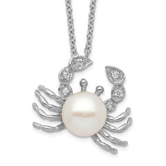 Cheryl M Sterling Silver Rhodium-plated Freshwater Cultured Pearl and Brilliant-cut CZ Crab 18 Inch Necklace QCM716-18