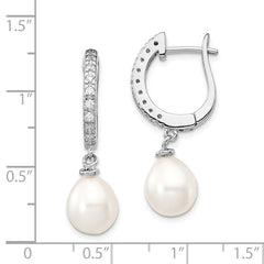 QCM725 Cheryl M Sterling Silver Rhodium-plated Freshwater Cultured Pearl and Brilliant-cut CZ Dangle Earrings