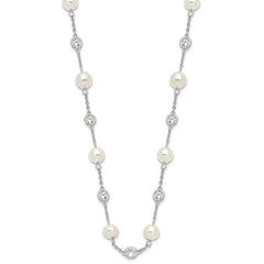 Cheryl M Sterling Silver Rhodium-plated Glass Pearl and Brilliant-cut CZ Bezel Station 36 Inch Necklace QCM729-36