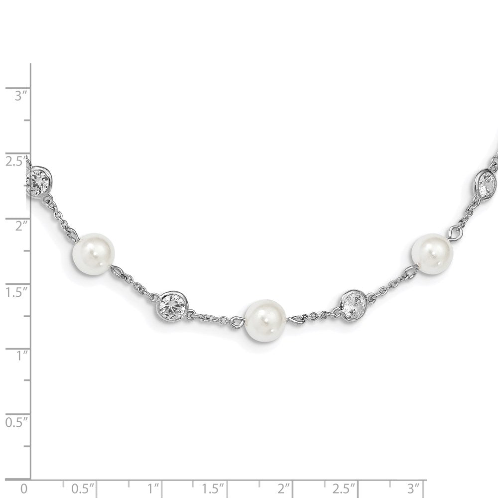Cheryl M Sterling Silver Rhodium-plated Glass Pearl and Brilliant-cut CZ Bezel Station 36 Inch Necklace QCM729-36