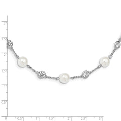 Cheryl M Sterling Silver Rhodium-plated Glass Pearl and Brilliant-cut CZ Bezel Station 36 Inch Necklace QCM729-36
