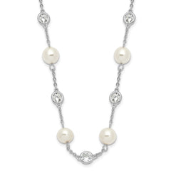 Cheryl M Sterling Silver Rhodium-plated Glass Pearl and Brilliant-cut CZ Bezel Station 36 Inch Necklace QCM729-36