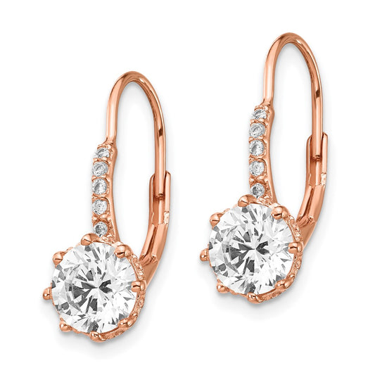 QCM765 Cheryl M Sterling Silver Rose Gold-plated Brilliant-cut CZ Leverback Dangle Earrings