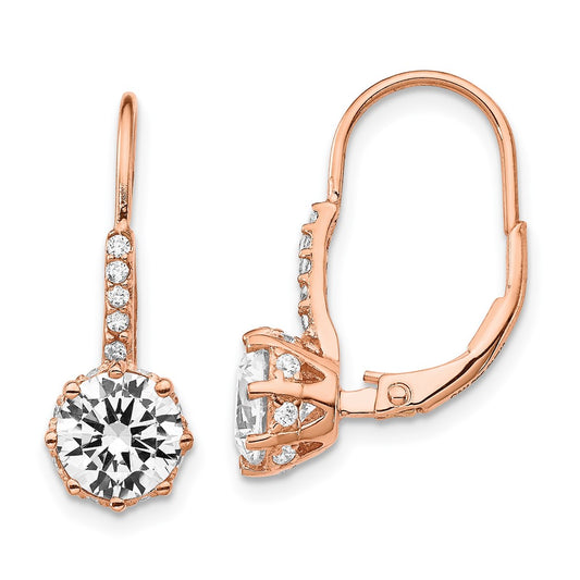 QCM765 Cheryl M Sterling Silver Rose Gold-plated Brilliant-cut CZ Leverback Dangle Earrings