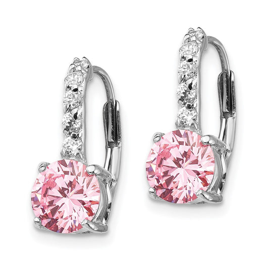 QCM774 Cheryl M Sterling Silver Rhodium-plated Pink and White Brilliant-cut CZ Leverback Earrings