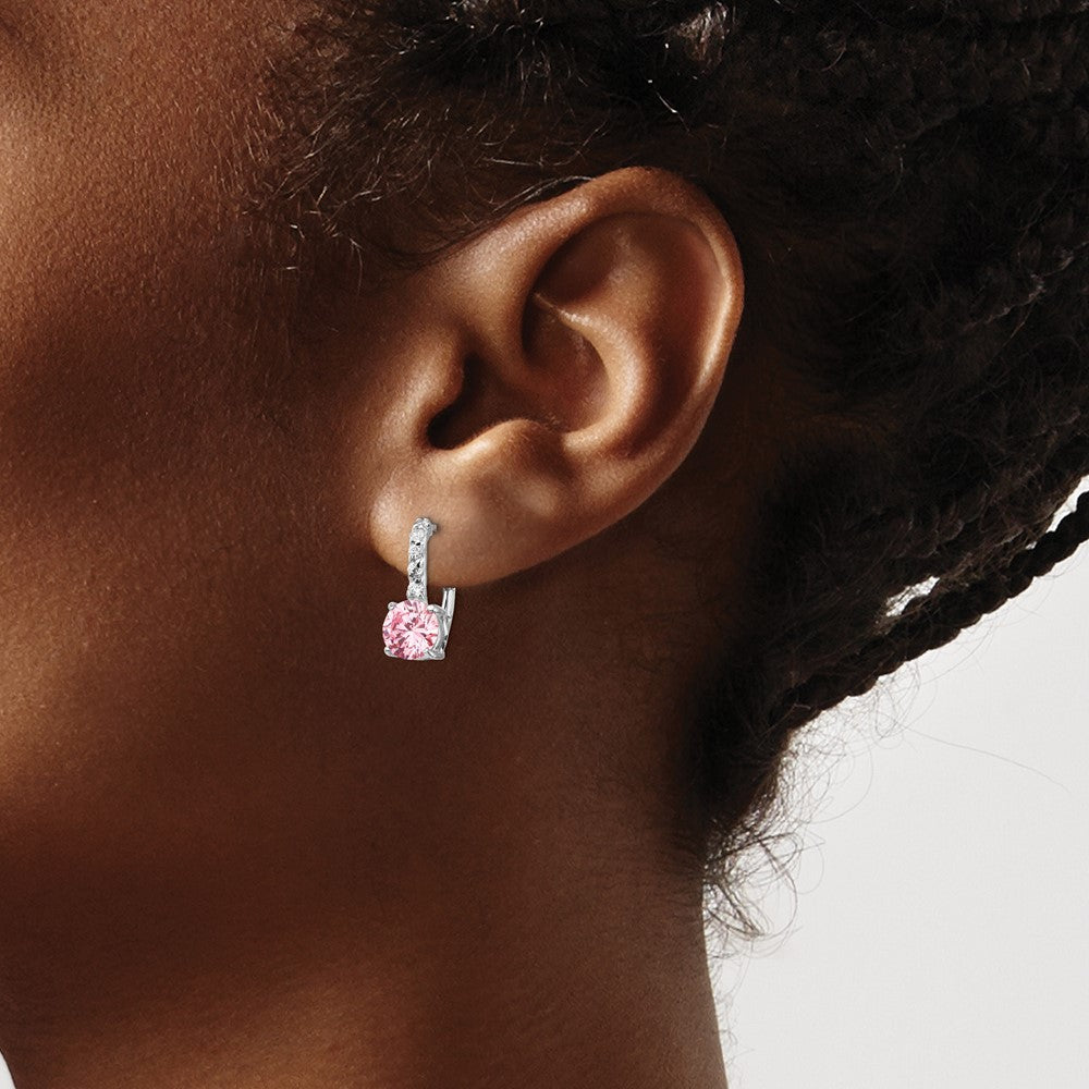 QCM774 Cheryl M Sterling Silver Rhodium-plated Pink and White Brilliant-cut CZ Leverback Earrings