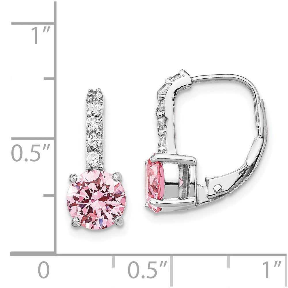 QCM774 Cheryl M Sterling Silver Rhodium-plated Pink and White Brilliant-cut CZ Leverback Earrings