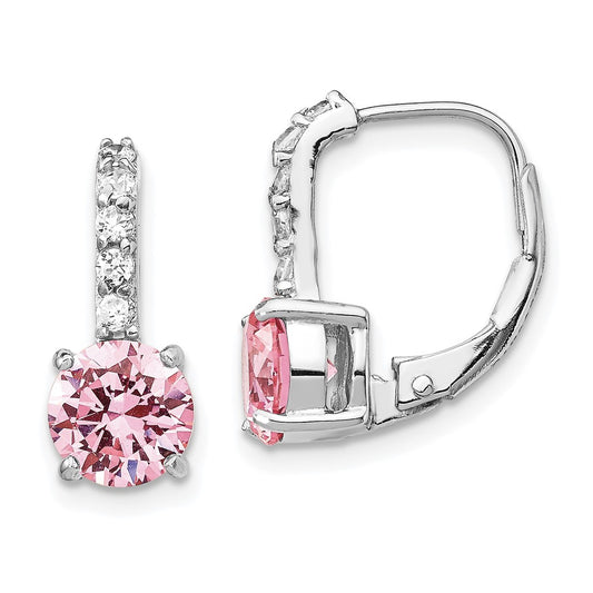 QCM774 Cheryl M Sterling Silver Rhodium-plated Pink and White Brilliant-cut CZ Leverback Earrings