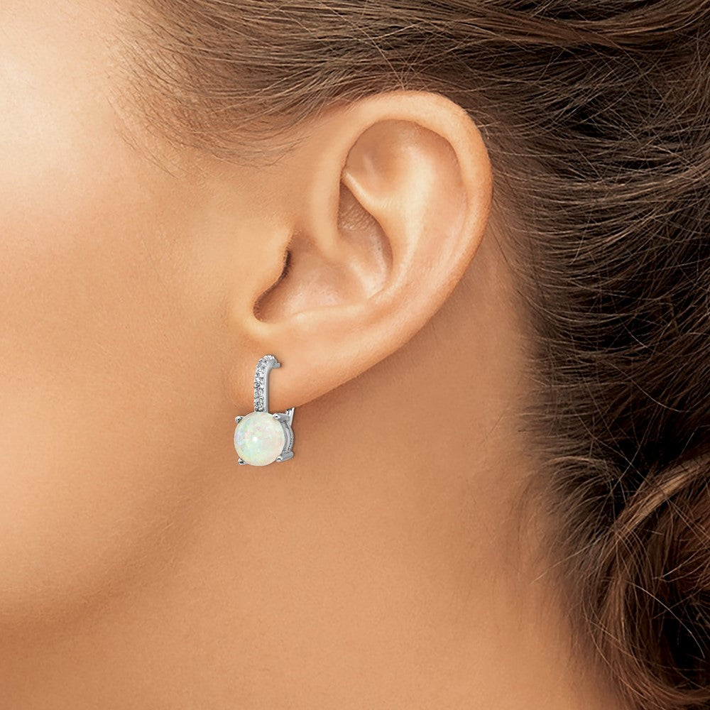 QCM776 Cheryl M Sterling Silver Rhodium-plated Cabochon Lab Created Opal and Brilliant-cut CZ Leverback Earrings