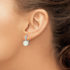 QCM776 Cheryl M Sterling Silver Rhodium-plated Cabochon Lab Created Opal and Brilliant-cut CZ Leverback Earrings