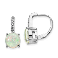 QCM776 Cheryl M Sterling Silver Rhodium-plated Cabochon Lab Created Opal and Brilliant-cut CZ Leverback Earrings