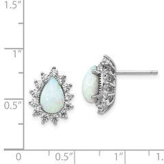 QCM778 Cheryl M Sterling Silver Rhodium-plated Cabochon Lab Created Opal and Brilliant-cut CZ Teardrop Halo Post Earrings