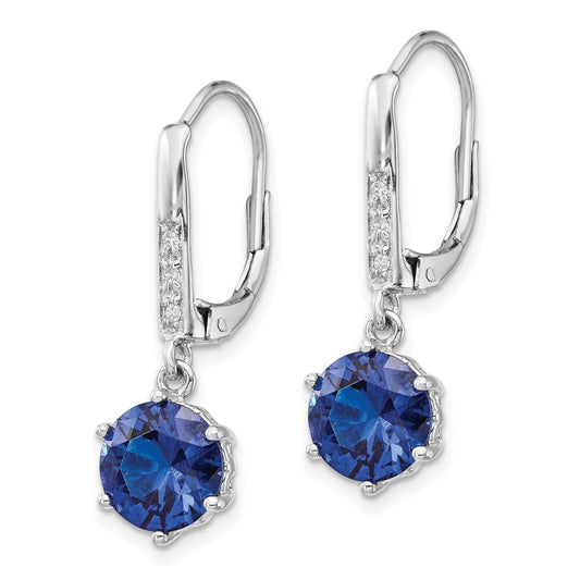 QCM794 Cheryl M Sterling Silver Rhodium-plated Brilliant-cut Lab Created Dark Blue Spinel and Brilliant-cut White CZ Leverback Dangle Earrings
