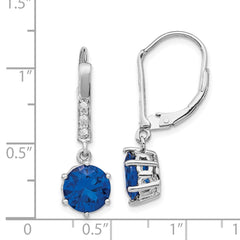 QCM794 Cheryl M Sterling Silver Rhodium-plated Brilliant-cut Lab Created Dark Blue Spinel and Brilliant-cut White CZ Leverback Dangle Earrings