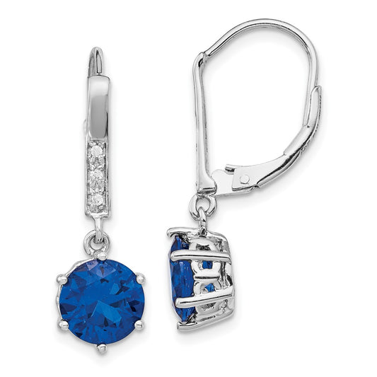 QCM794 Cheryl M Sterling Silver Rhodium-plated Brilliant-cut Lab Created Dark Blue Spinel and Brilliant-cut White CZ Leverback Dangle Earrings