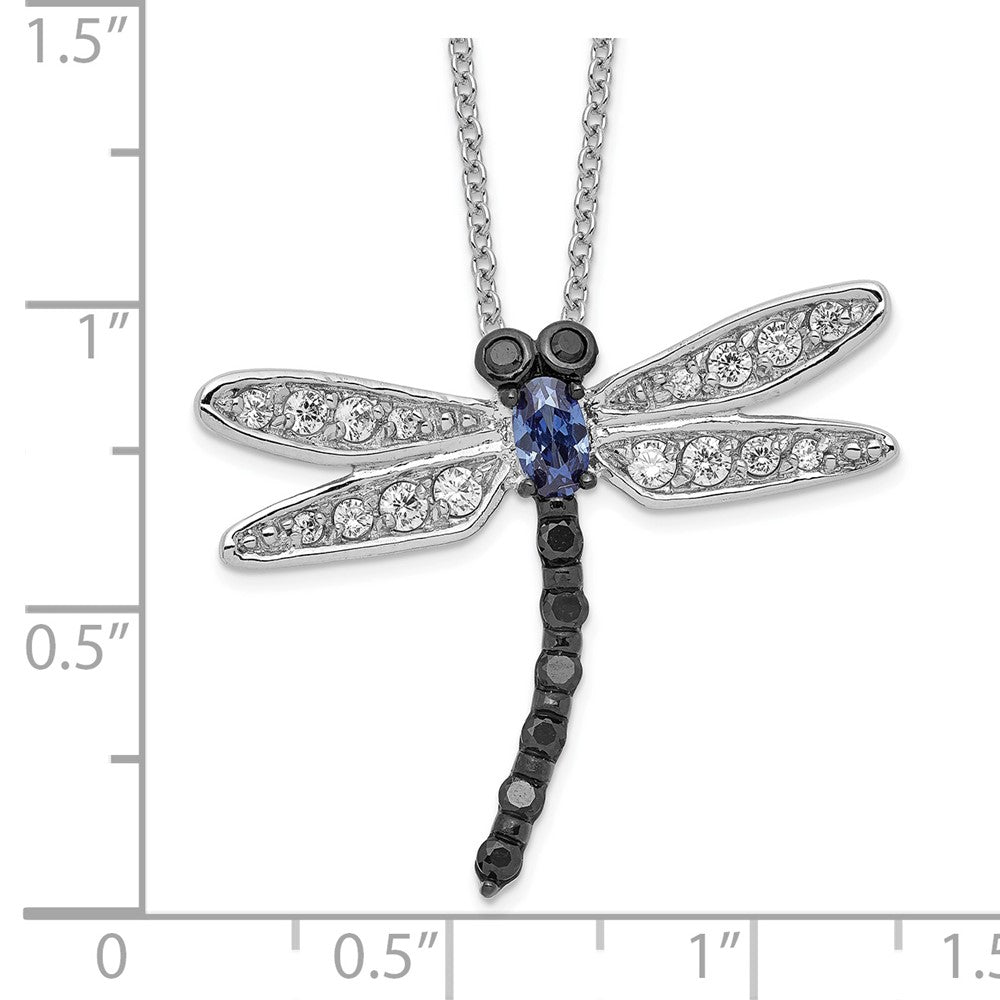 Cheryl M Sterling Silver Rhodium-plated with Black Rhodium Accent Brilliant-cut Black White and Blue CZ Dragonfly 18 Inch Necklace QCM799-18